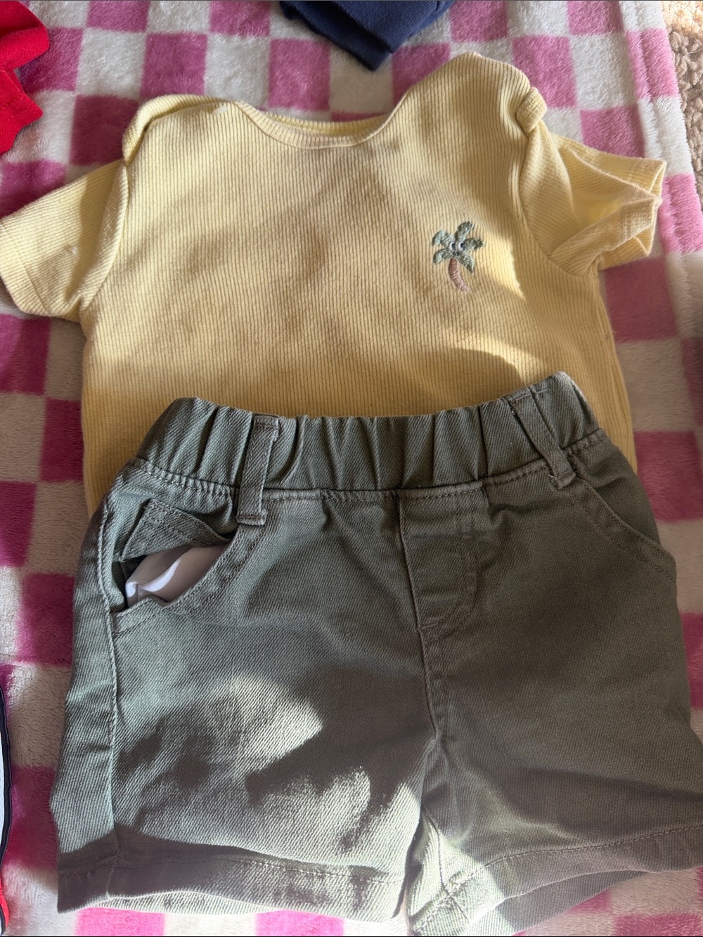 Kids Yellow Ribbed Tee and Olive Green Shorts Set